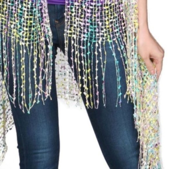 Green/Lilac/Yellow Confetti Vest Cardigan - Picture 3 of 6